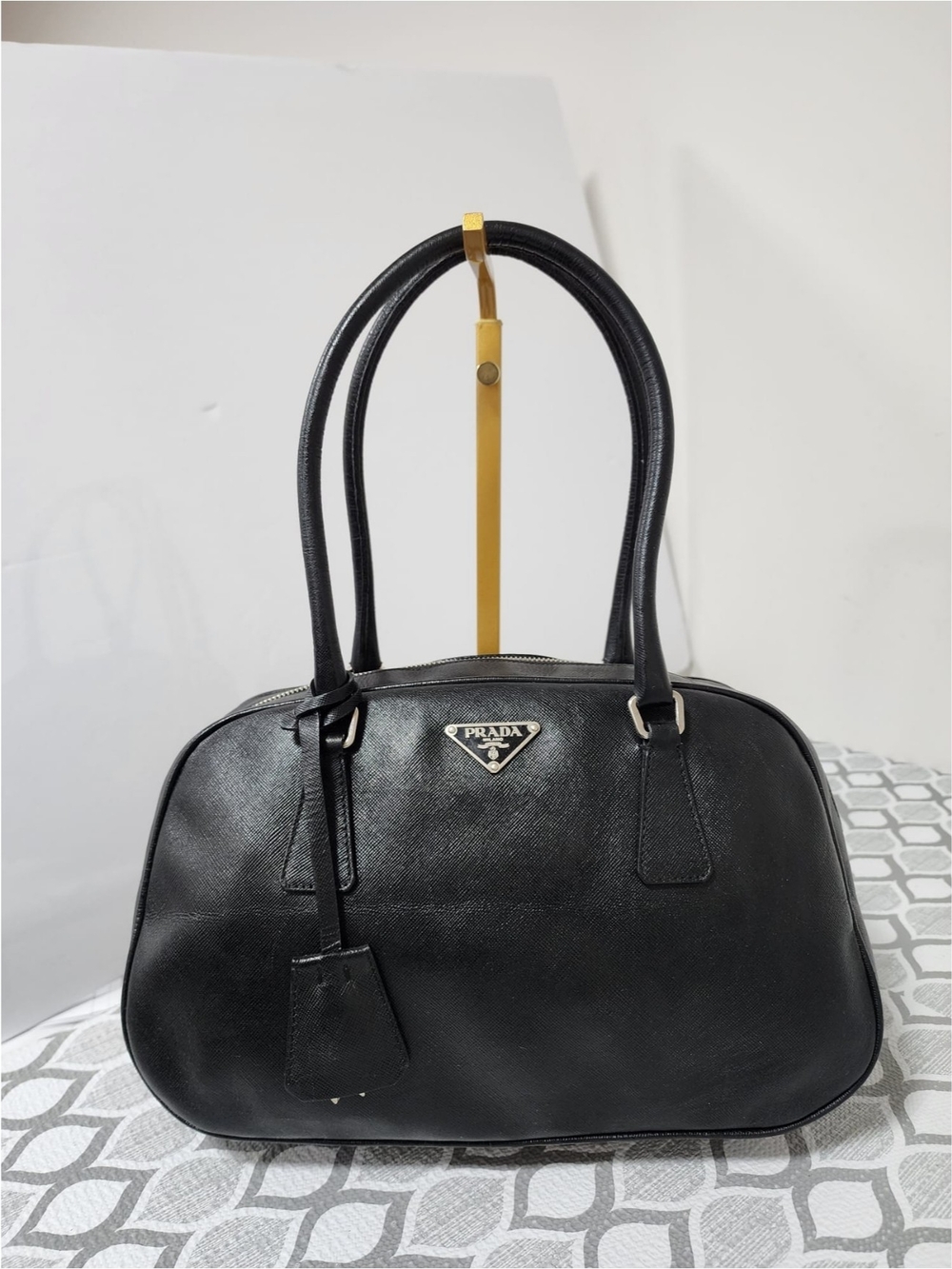 Prada Saffiano Lux Bauletto Shoulder Bag Black - Picture 5 of 12